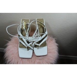 Ego White Patent Lace Up Strappy Square Toe Sculptured Heel size 8